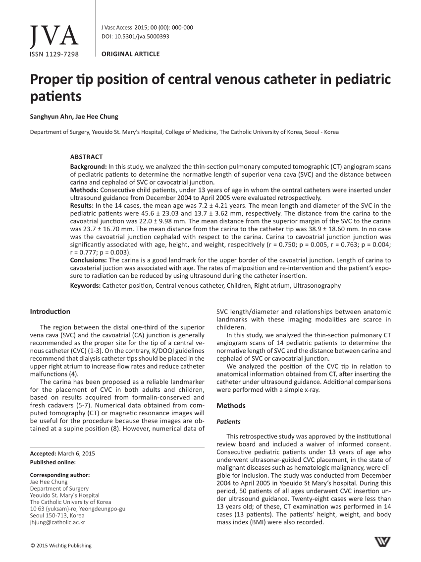 (PDF) Proper Tip Position of Central Venous Catheter in Pediatric Patients