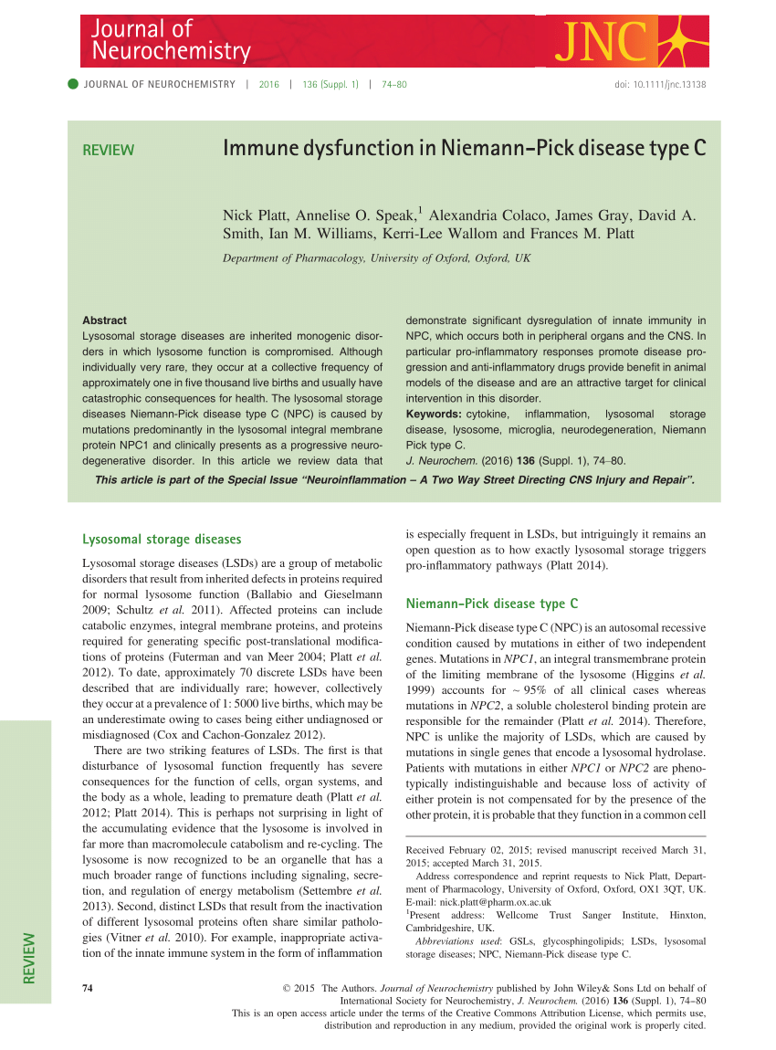 Immune dysfunction in Niemann‐Pick disease type C - Platt - 2016 - Journal  of Neurochemistry - Wiley Online Library