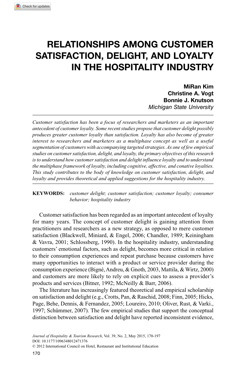 Literature review on customer satisfaction in hotel industry