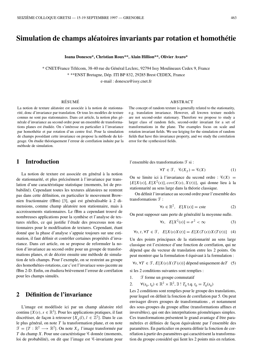 Pdf Simulation De Champs Aleatoires Invariants Par Rotation Et Homothetie