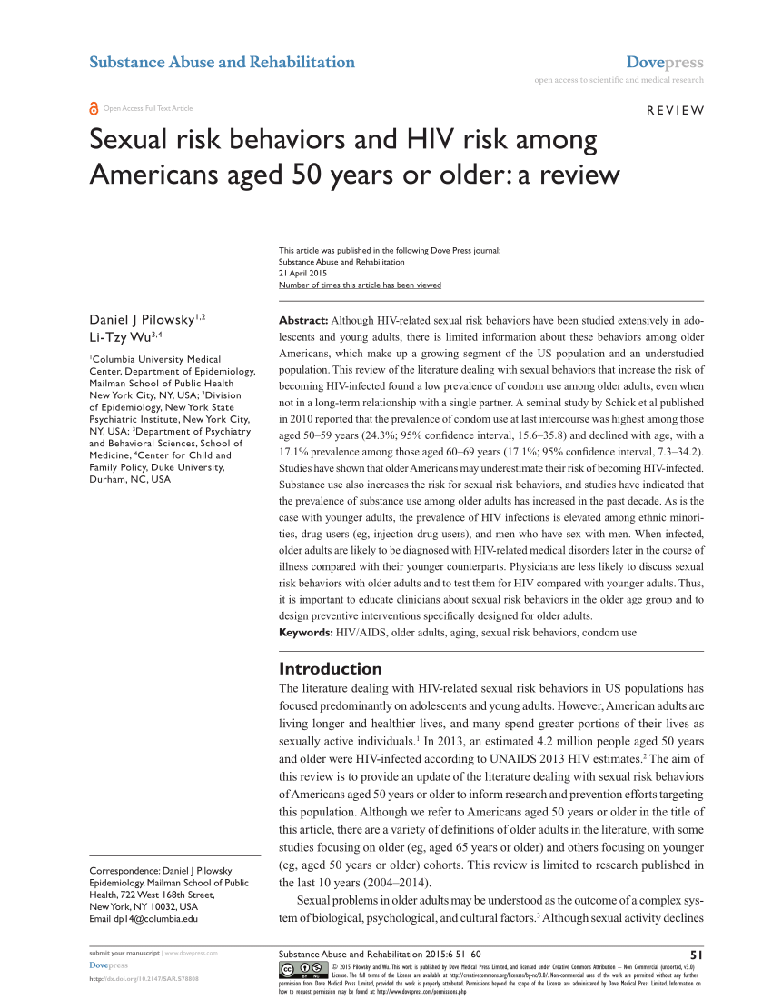 Pdf Sexual Risk Behaviors And Hiv Risk Among Americans Aged 50 Years 7346