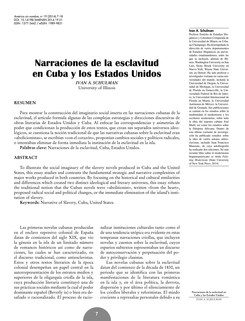 PDF) Narraciones de la esclavitud en Cuba y los Estados Unidos