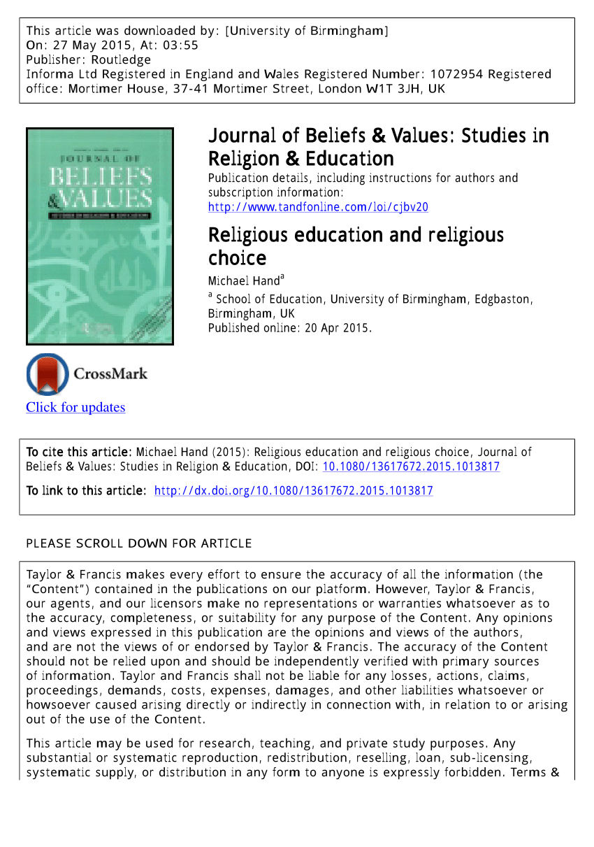 Pdf Religious Education And Religious Choice