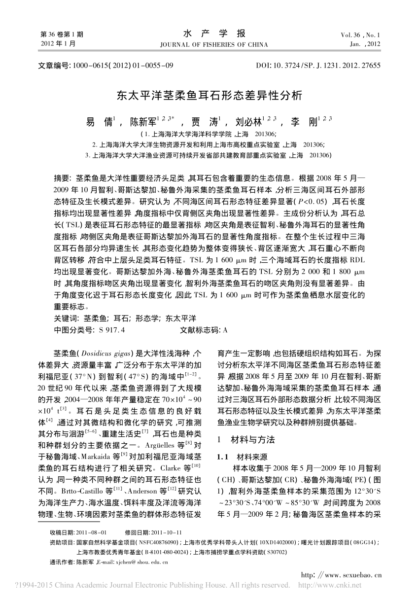 Pdf Morphological Variation Of Statolith Of The Jumbo Flying Squid Dosidicus Gigas In The Eastern Pacific Ocean