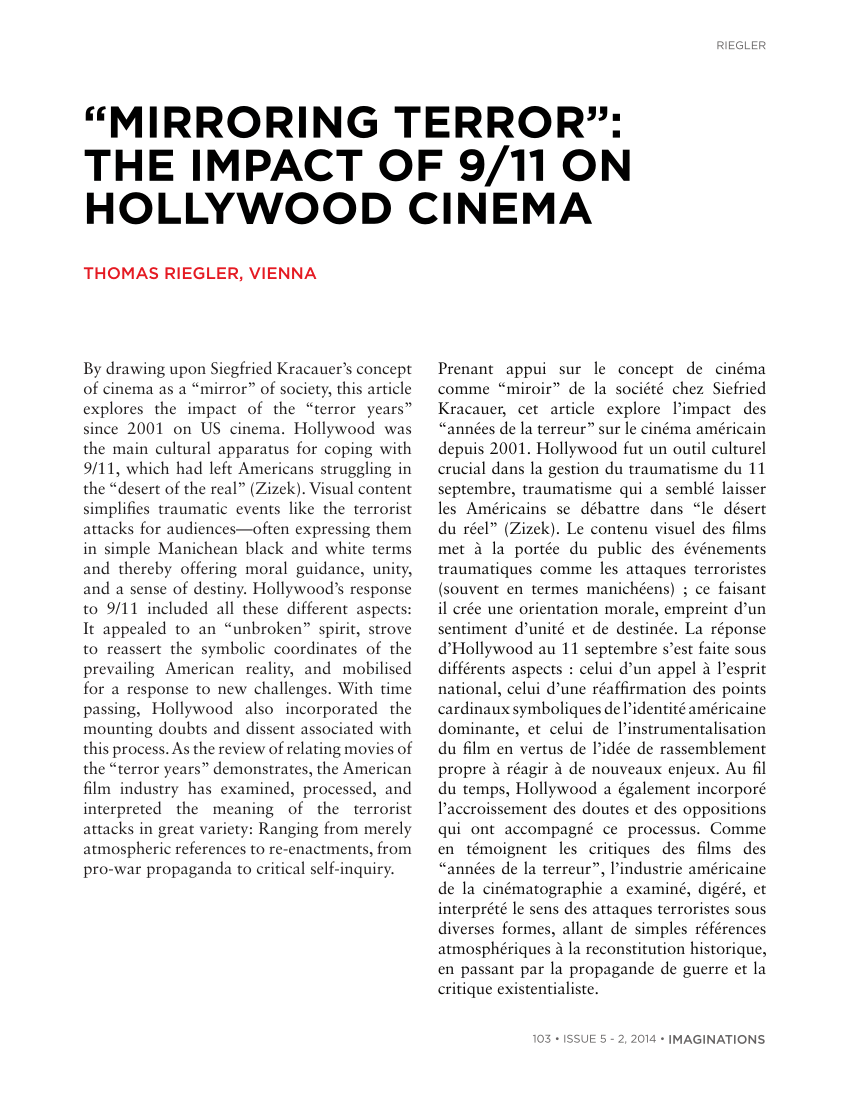 PDF) “Mirroring terror”: The impact of 9/11 on Hollywood Cinema