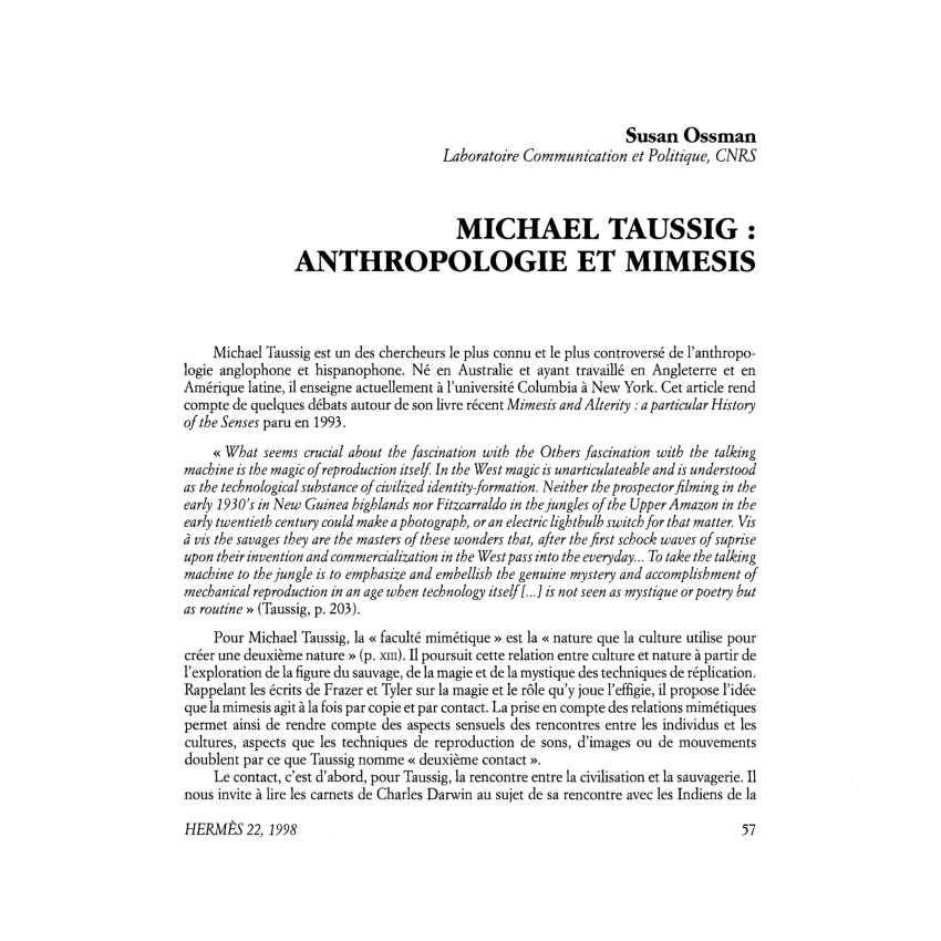 (PDF) Michael Taussig : Anthropologie et mimesis