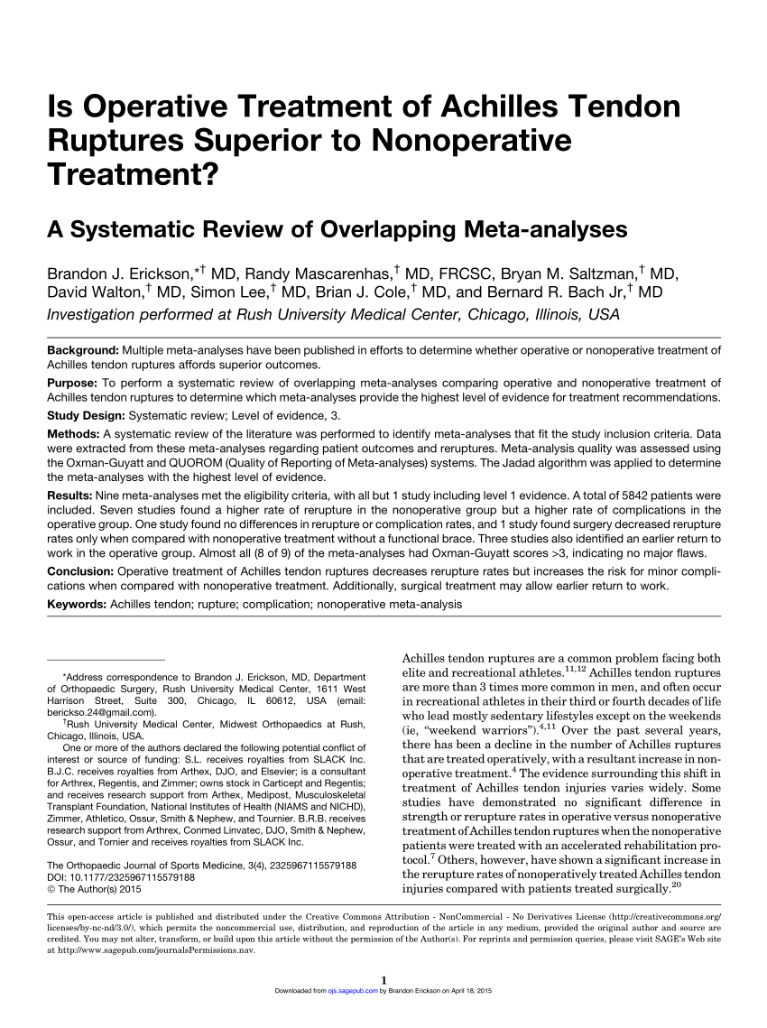 Pdf Operative Vs Non Operative Treatment Of Achilles Tendon Ruptures