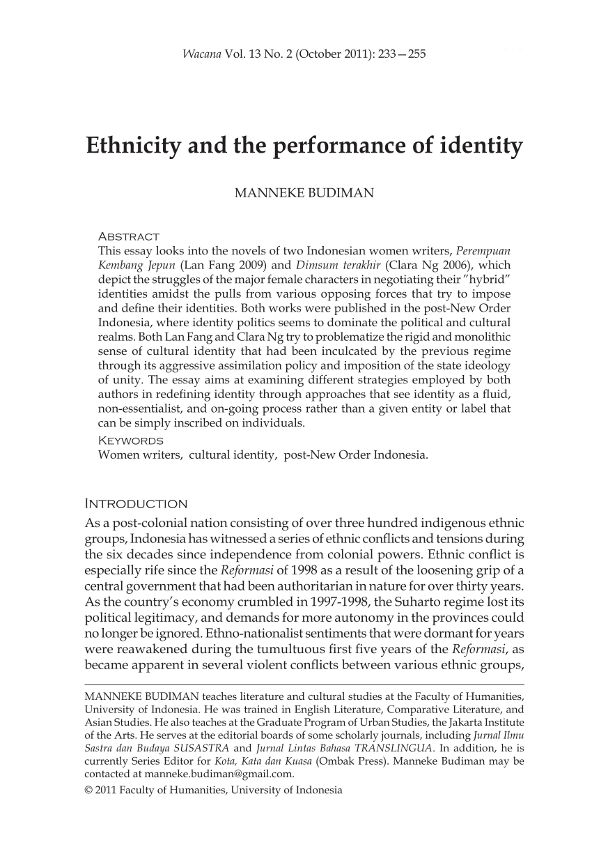 Pdf Ethnicity And The Performance Of Identity