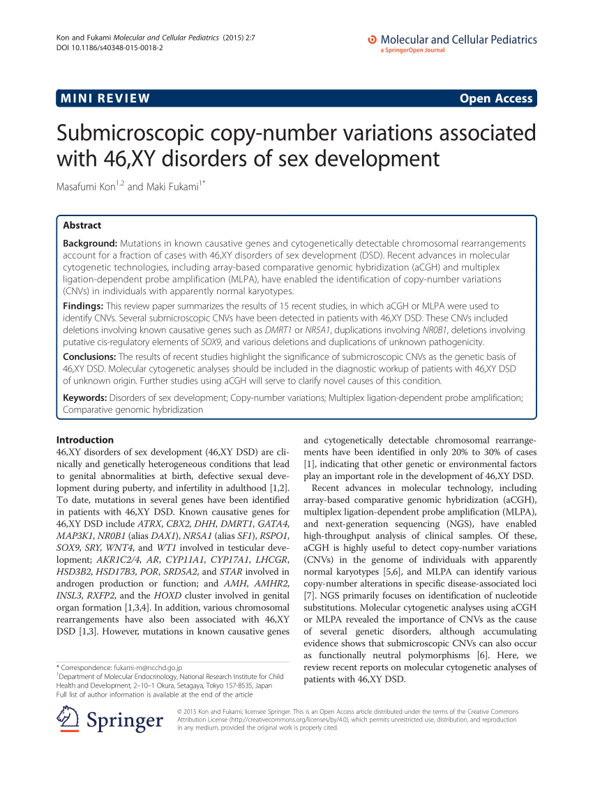 Pdf Submicroscopic Copy Number Variations Associated With 46xy Disorders Of Sex Development 