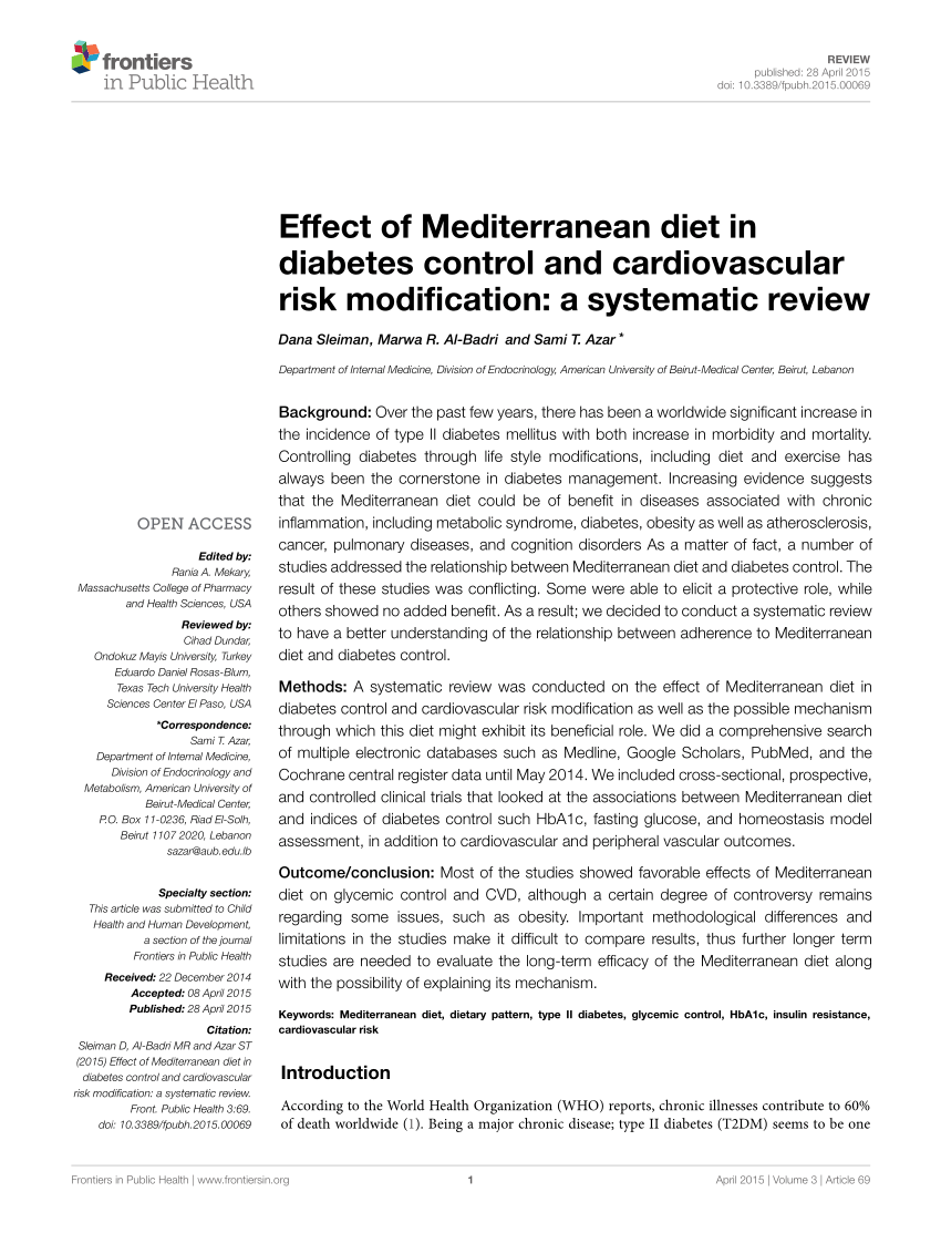 mediterranean diet hba1c in type 2 diabetes