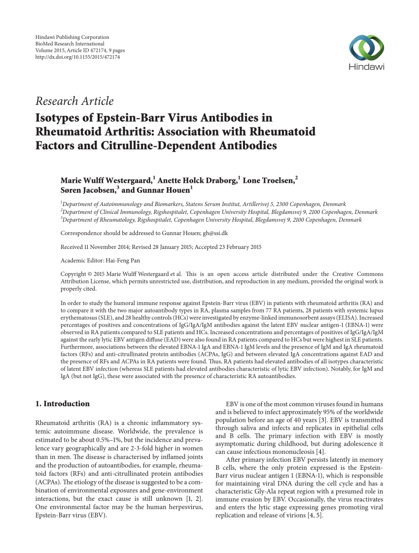 PDF) Isotypes of Epstein-Barr Virus Antibodies in Rheumatoid Arthritis: Association with Rheumatoid Factors and Antibodies