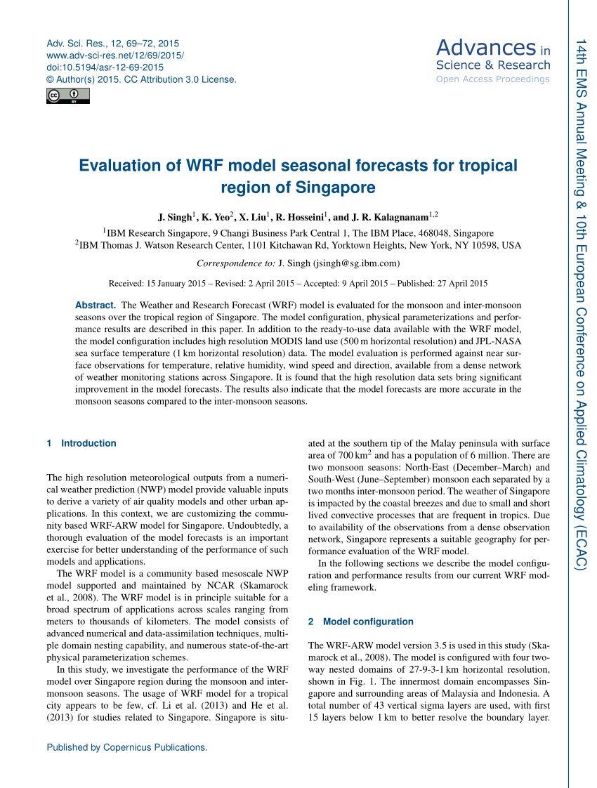 Pdf Evaluation Of Wrf Model Seasonal Forecasts For Tropical Region Of Singapore