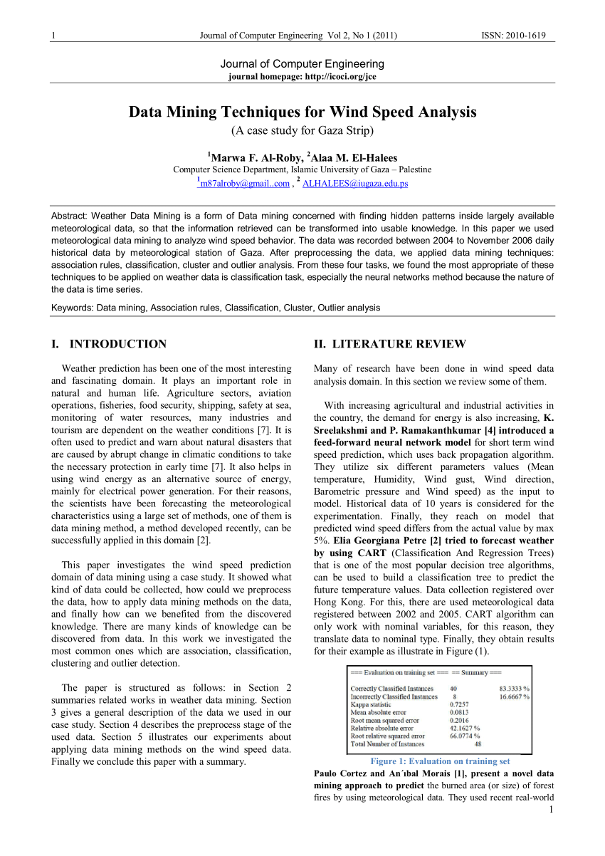 Pdf Data Mining Techniques For Wind Speed Analysis