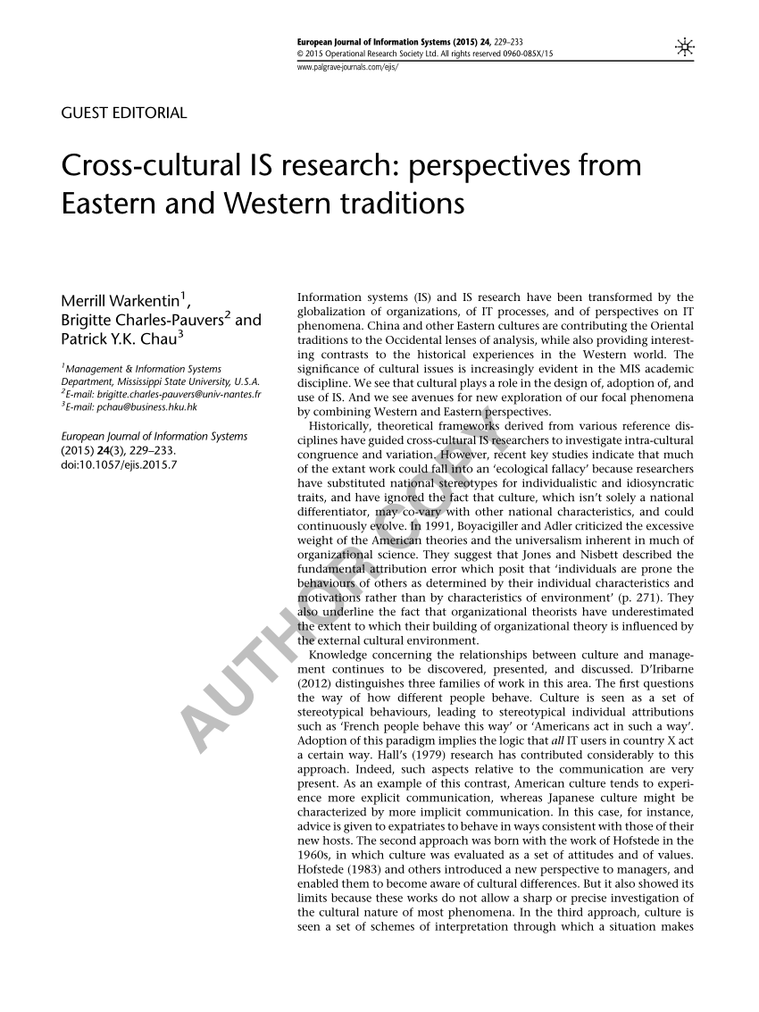 Pdf Cross Cultural Is Research Perspectives From Eastern And Western Traditions