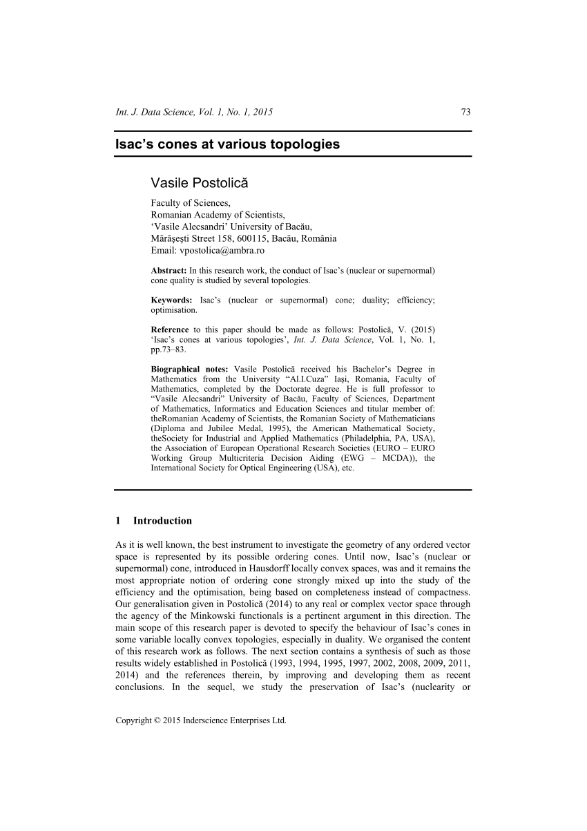 Pdf Isac S Cones At Various Topologies