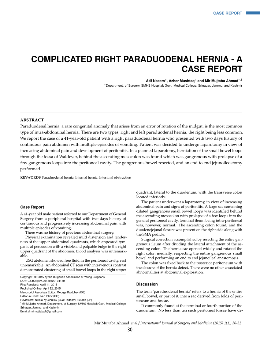 Pdf Complicated Right Paraduodenal Hernia A Case Report