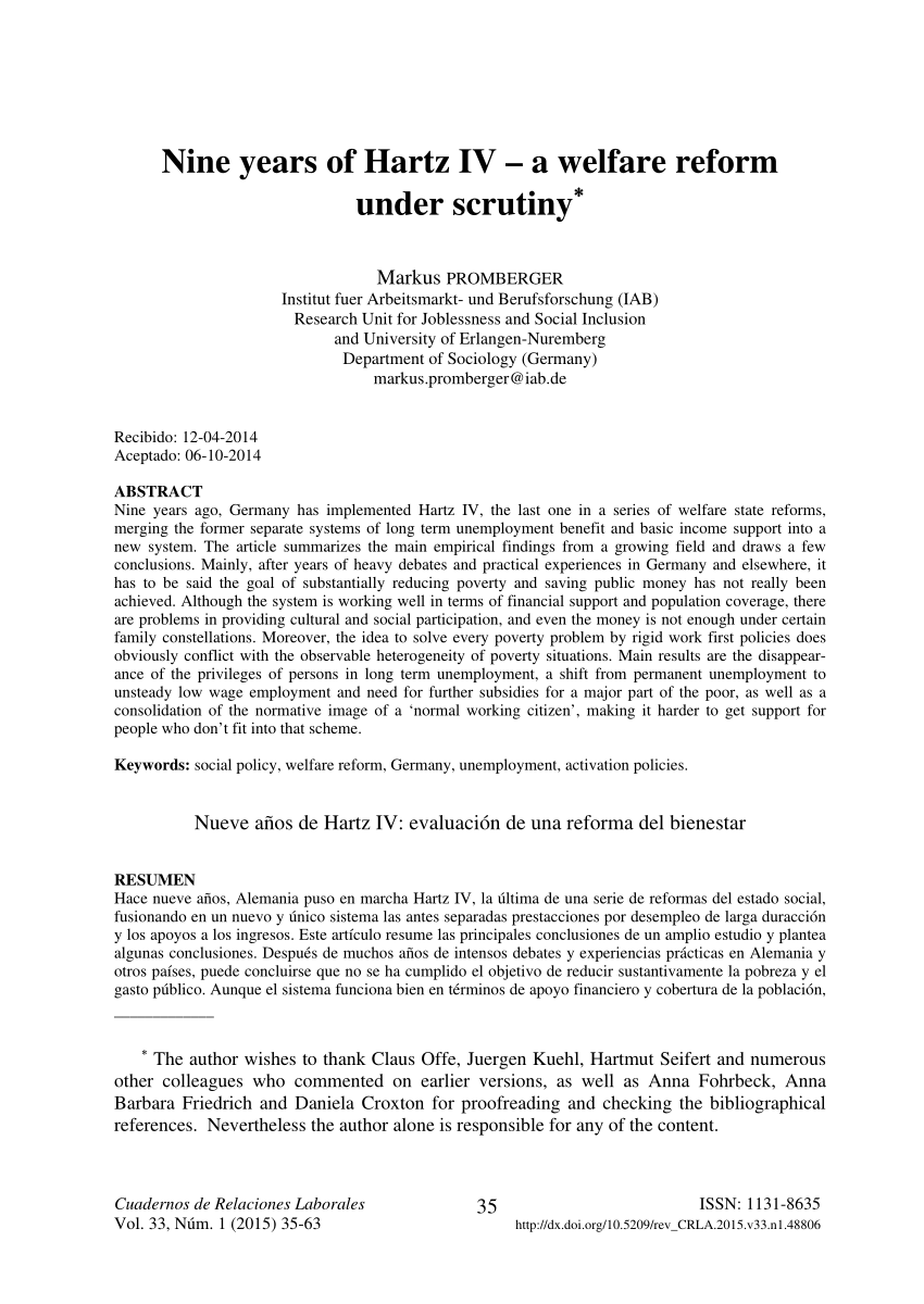 Pdf Nueve Anos De Hartz Iv Evaluacion De Una Reforma Del Bienestar