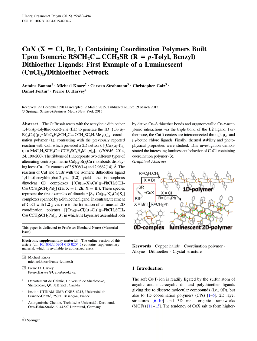 Pdf Cux X Cl Br I Containing Coordination Polymers Built Upon Isomeric Rsch2c Cch2sr R P Tolyl Benzyl Dithioether Ligands First Example Of A Luminescent Cucl N Dithioether Network