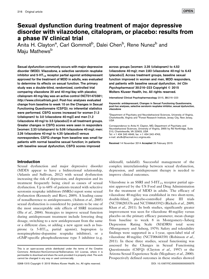 PDF Sexual dysfunction during treatment of major depressive