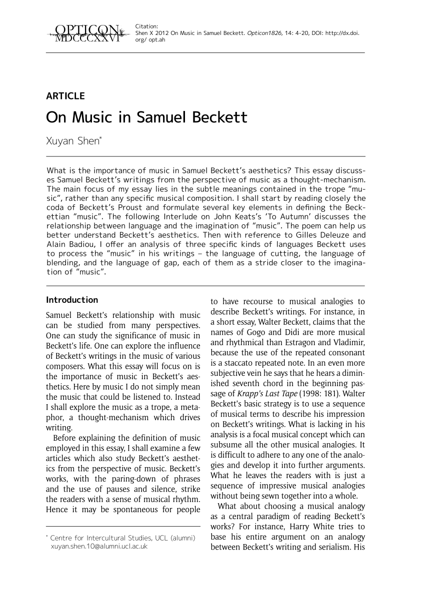 Pdf On Music In Samuel Beckett