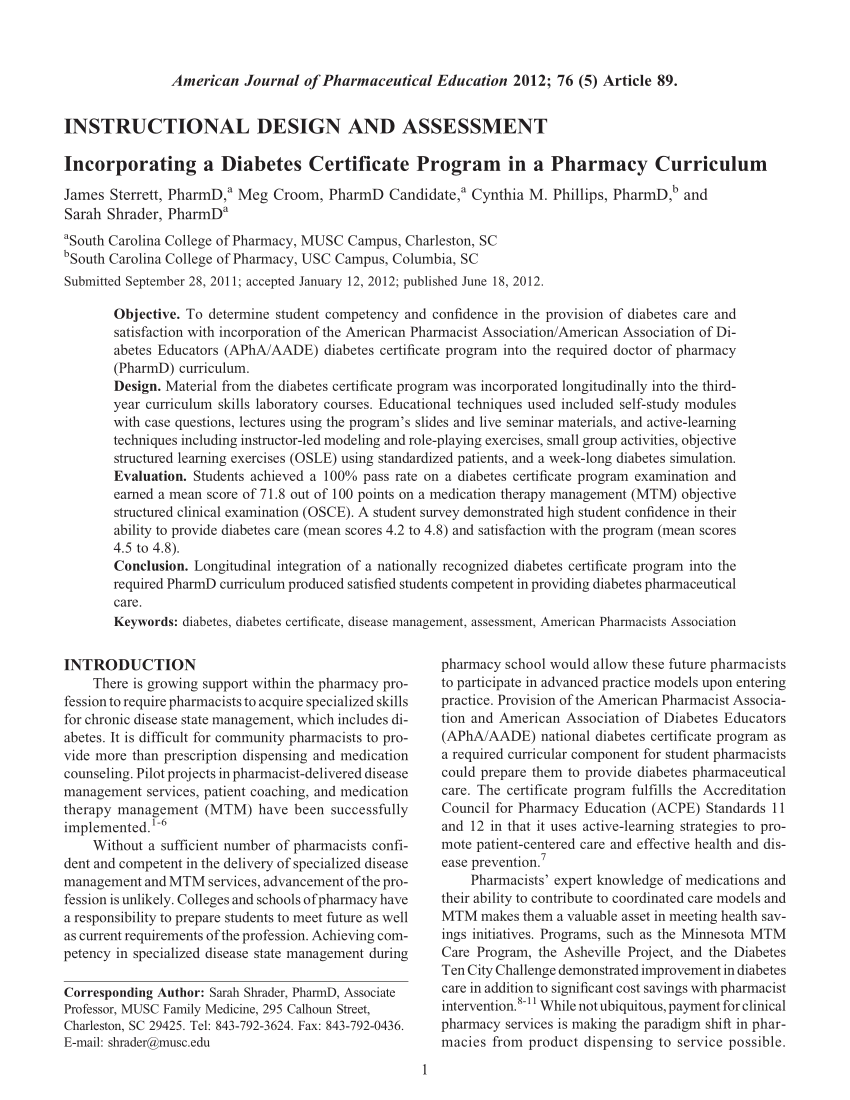 (PDF) Impact of a Diabetes Certificate Program on Pharmacists #39 Diabetes