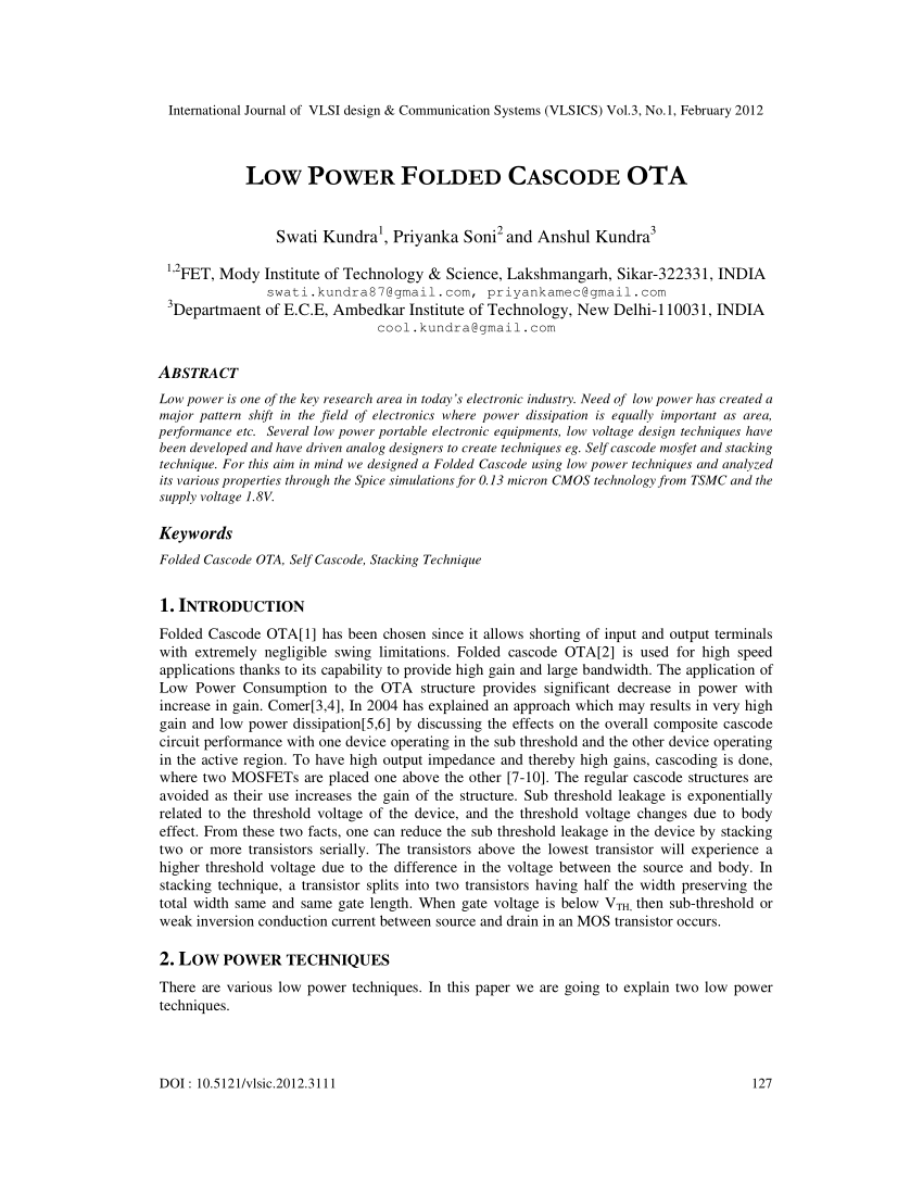 (PDF) Low Power Folded Cascode OTA