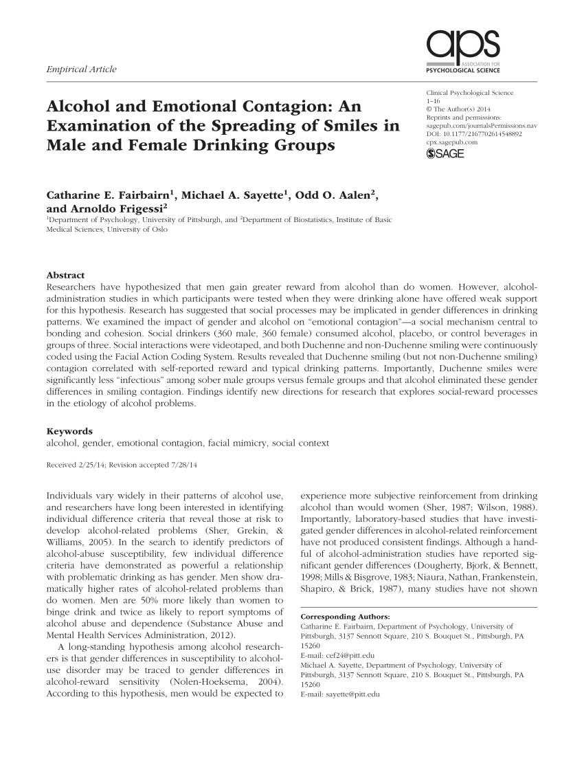 PDF) Alcohol and Emotional Contagion: An Examination of the ...