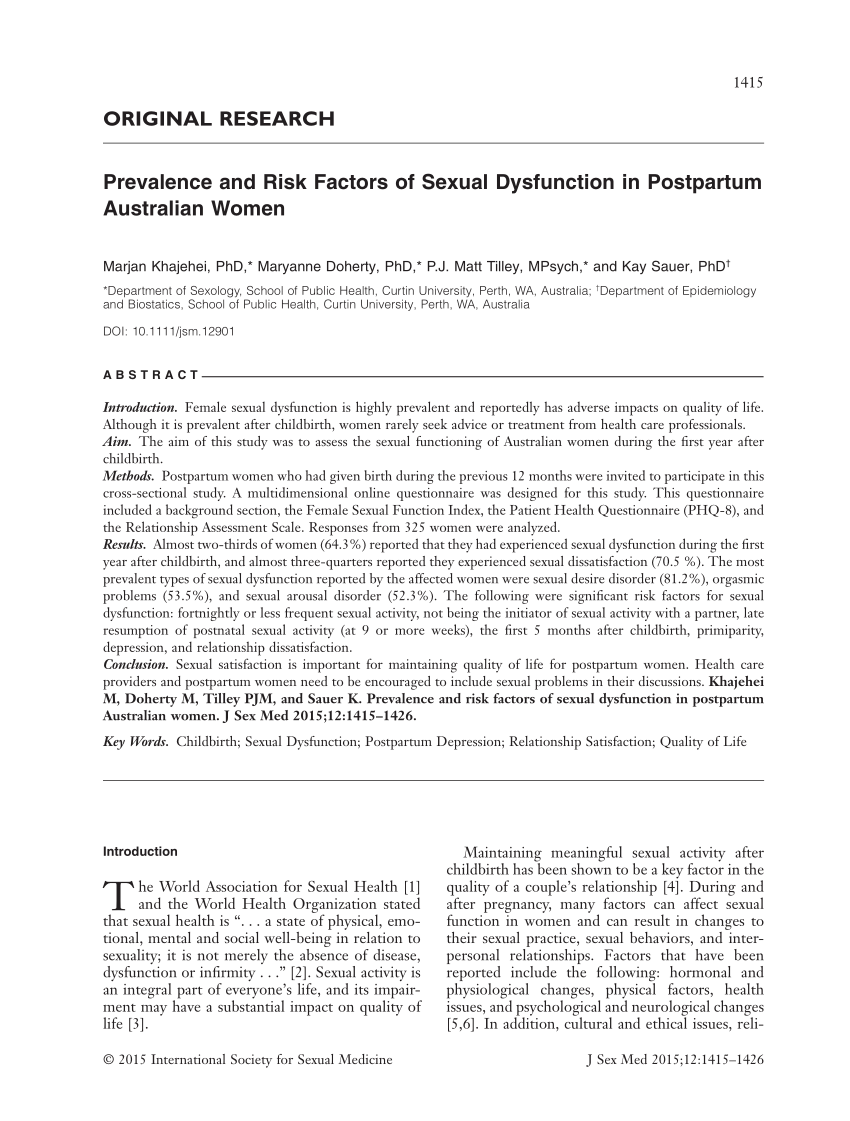 PDF Prevalence and Risk Factors of Sexual Dysfunction in