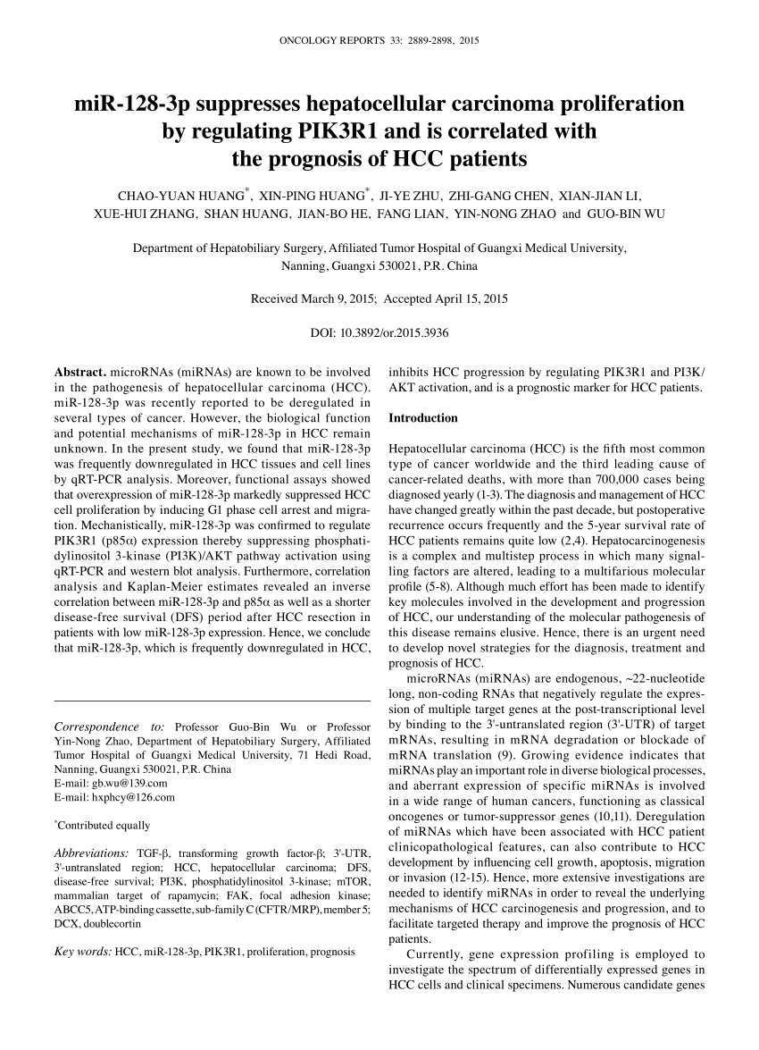 Pdf Mir 128 3p Suppresses Hepatocellular Carcinoma - 