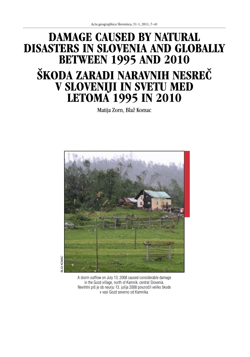 PDF) Damage caused by natural disasters in Slovenia and globally between  1995 and 2010