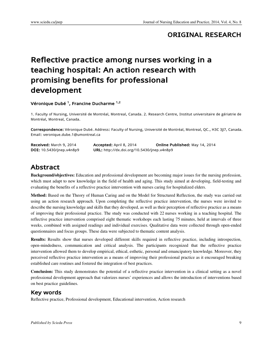 Pdf Reflective Practice Among Nurses Working In A Teaching