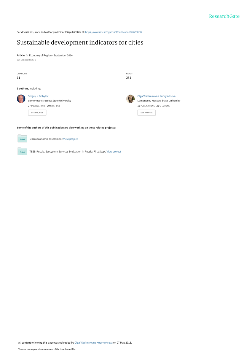 PDF) Sustainable development indicators for cities