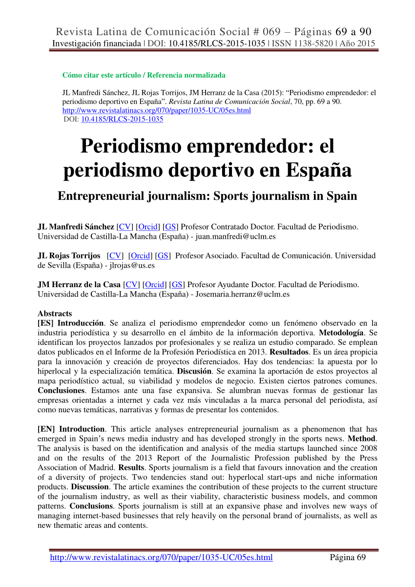 Pdf Periodismo Emprendedor El Periodismo Deportivo En Espana