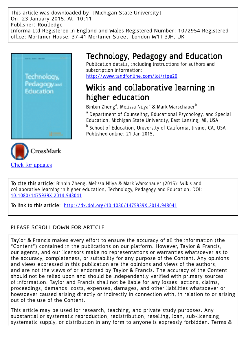 Pdf Wikis And Collaborative Learning In Higher Education