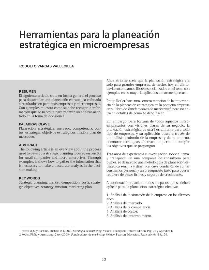 Pdf Herramientas Para La Planeacion Estrategica En Microempresas