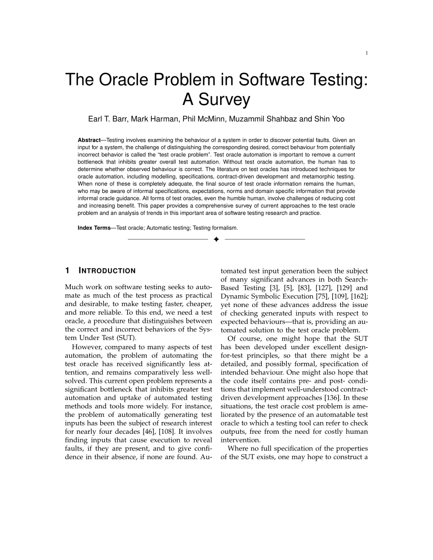 PDF) The Oracle Problem in Software Testing: A Survey