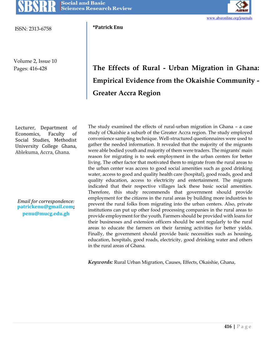 Pdf The Effects Of Rural Urban Migration In Ghana Empirical Evidence From The Okaishie Community Greater Accra Region