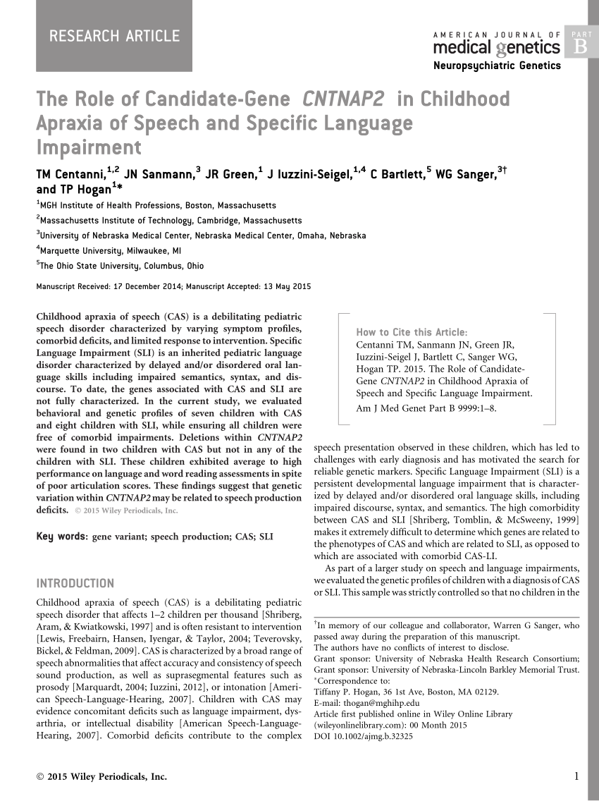 speech and language impairment gene