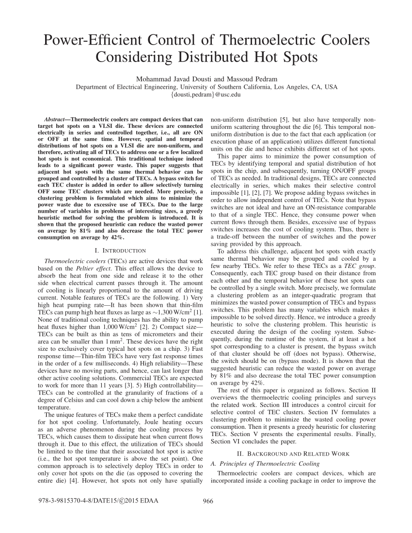 (PDF) PowerEfficient Control of Thermoelectric Coolers Considering