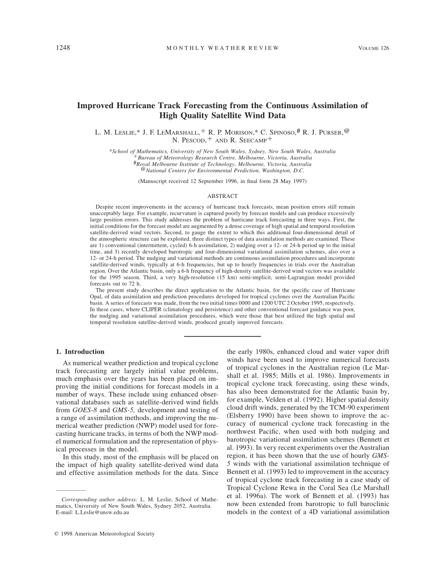 Pdf Improved Hurricane Track Forecasting From The Continuous Assimilation Of High Quality Satellite Wind Data