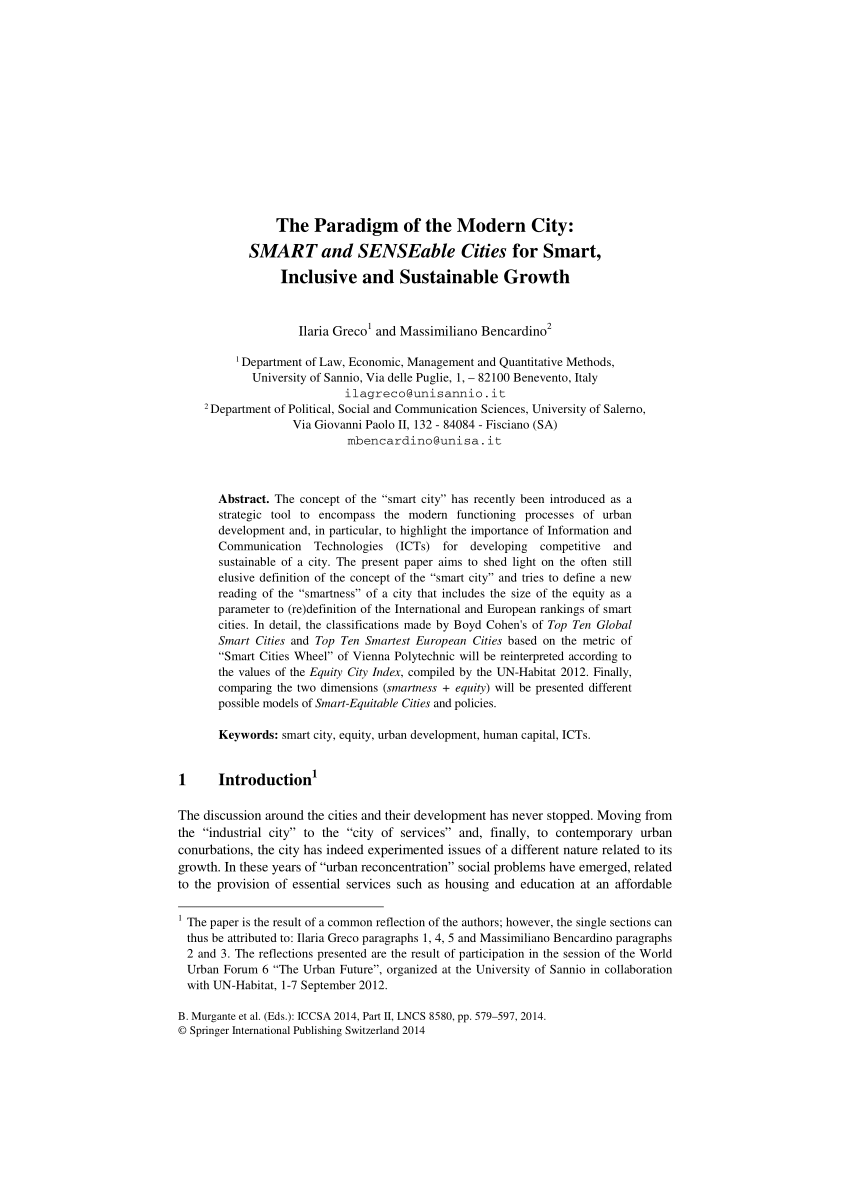 Pdf The Paradigm Of The Modern City Smart And Senseable Cities For Smart Inclusive And Sustainable Growth