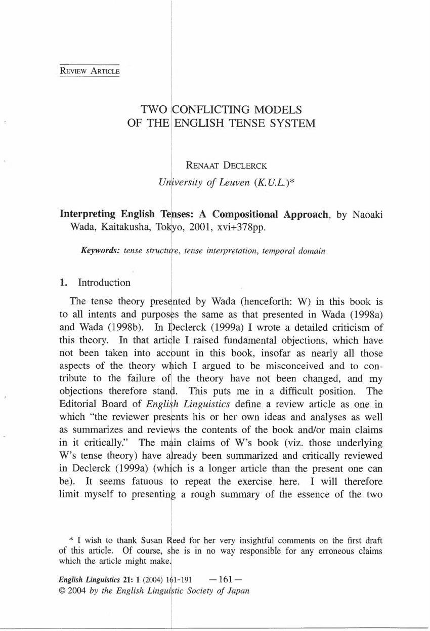 Pdf Two Conflicting Models Of The English Tense System