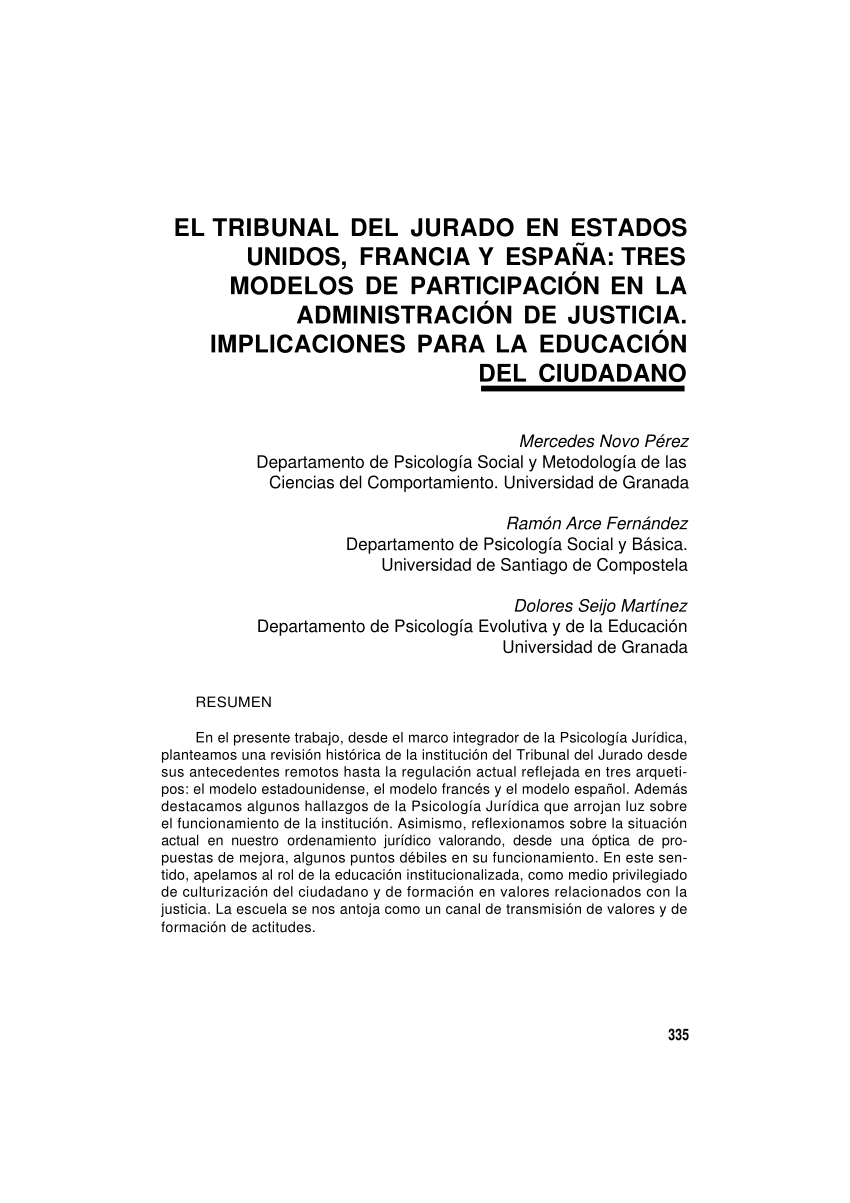 PDF) El tribunal del jurado en Estados Unidos, Francia y España: Tres  modelos de participación en la administración de justicia