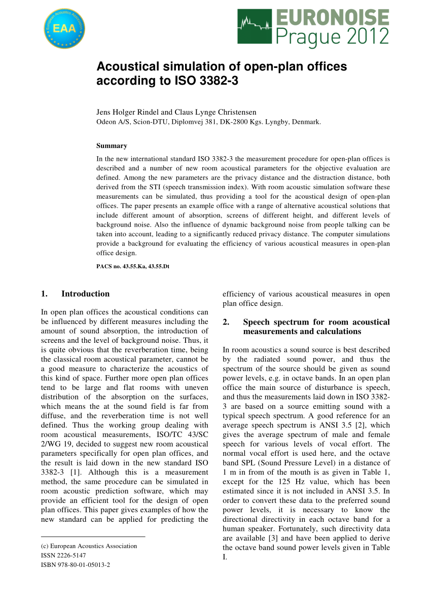 PDF) Acoustical simulation of open-plan offices according to ISO 3382-3