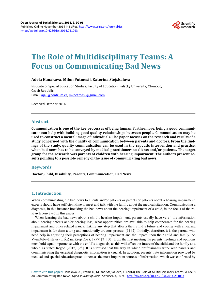 Pdf The Role Of Multidisciplinary Teams A Focus On Communicating Bad News