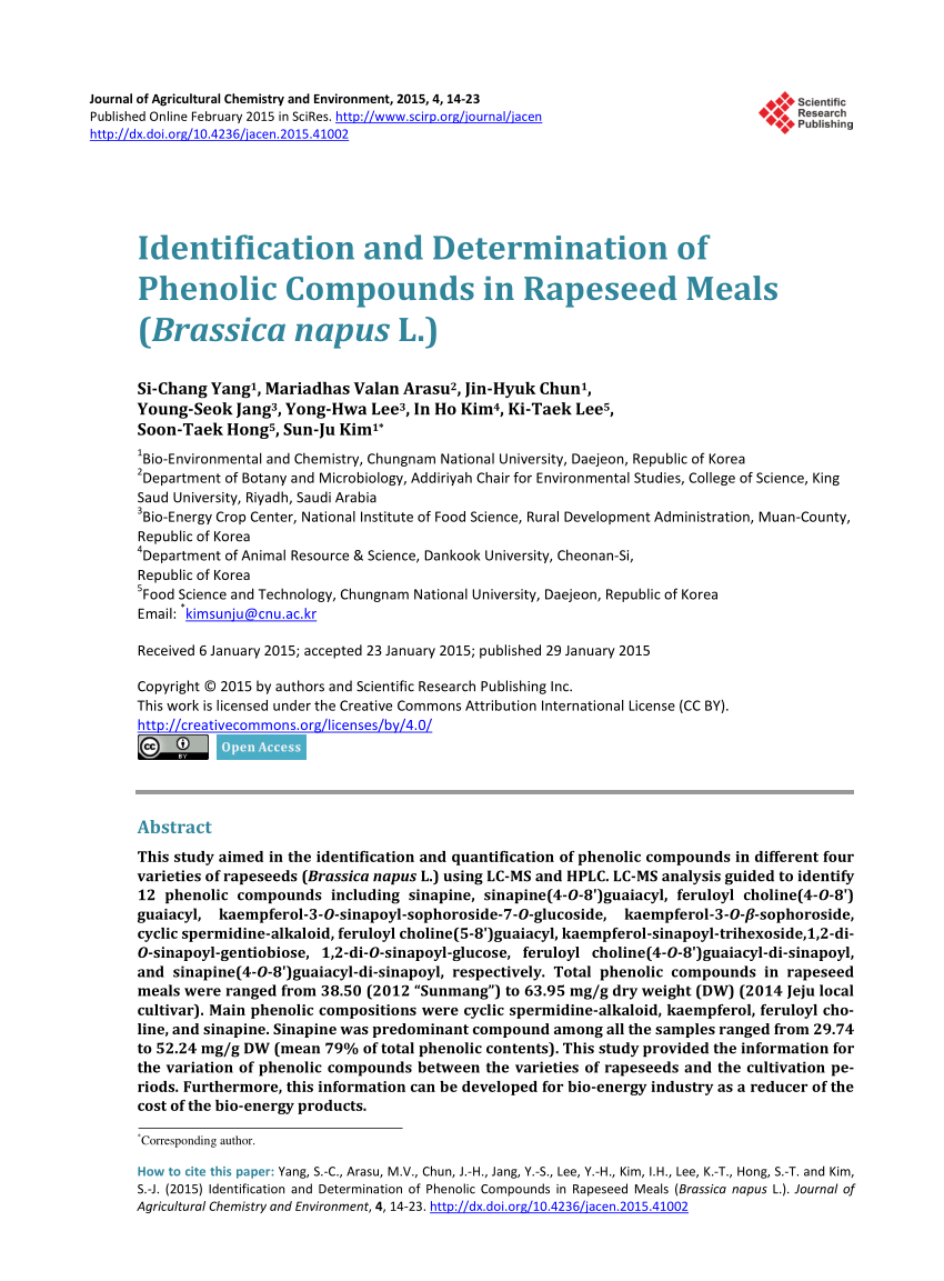 Pdf Identification And Determination Of Phenolic Compounds In Rapeseed Meals Brassica Napus L