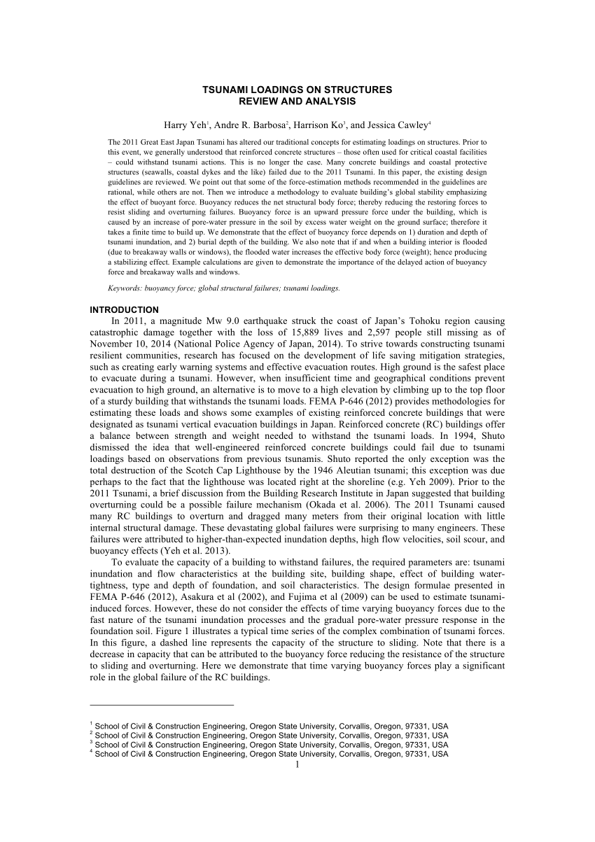 PDF) TSUNAMI LOADINGS ON STRUCTURES: REVIEW AND ANALYSIS