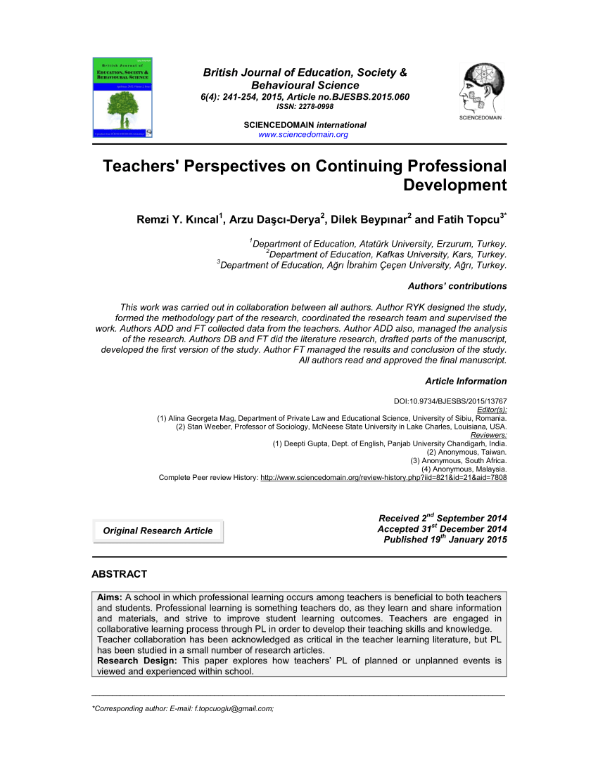 PDF) Teachers' Perspectives on Continuing Professional Development