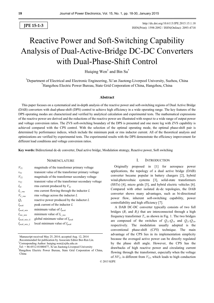 Pdf Reactive Power And Soft Switching Capability Analysis Of Dual Active Bridge Dc Dc Converters With Dual Phase Shift Control