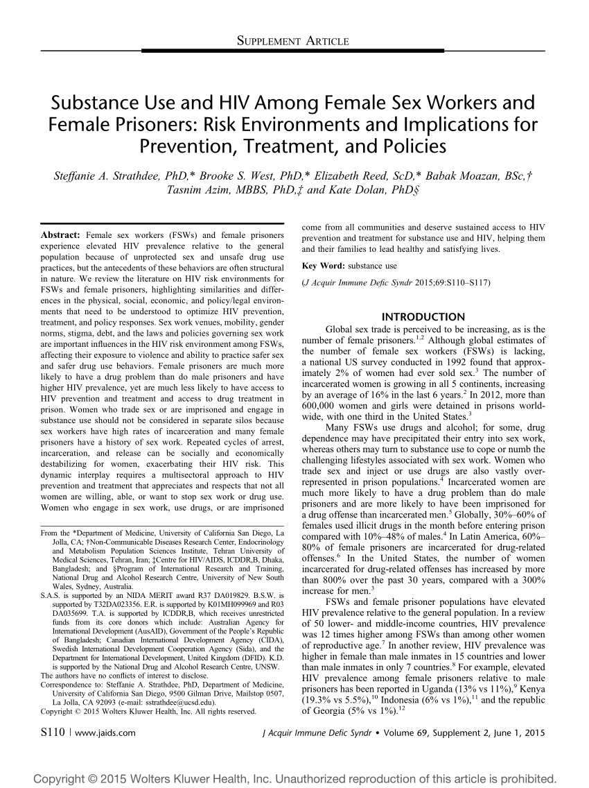 Pdf Substance Use And Hiv Among Female Sex Workers And Female Prisoners Risk Environments And 9886